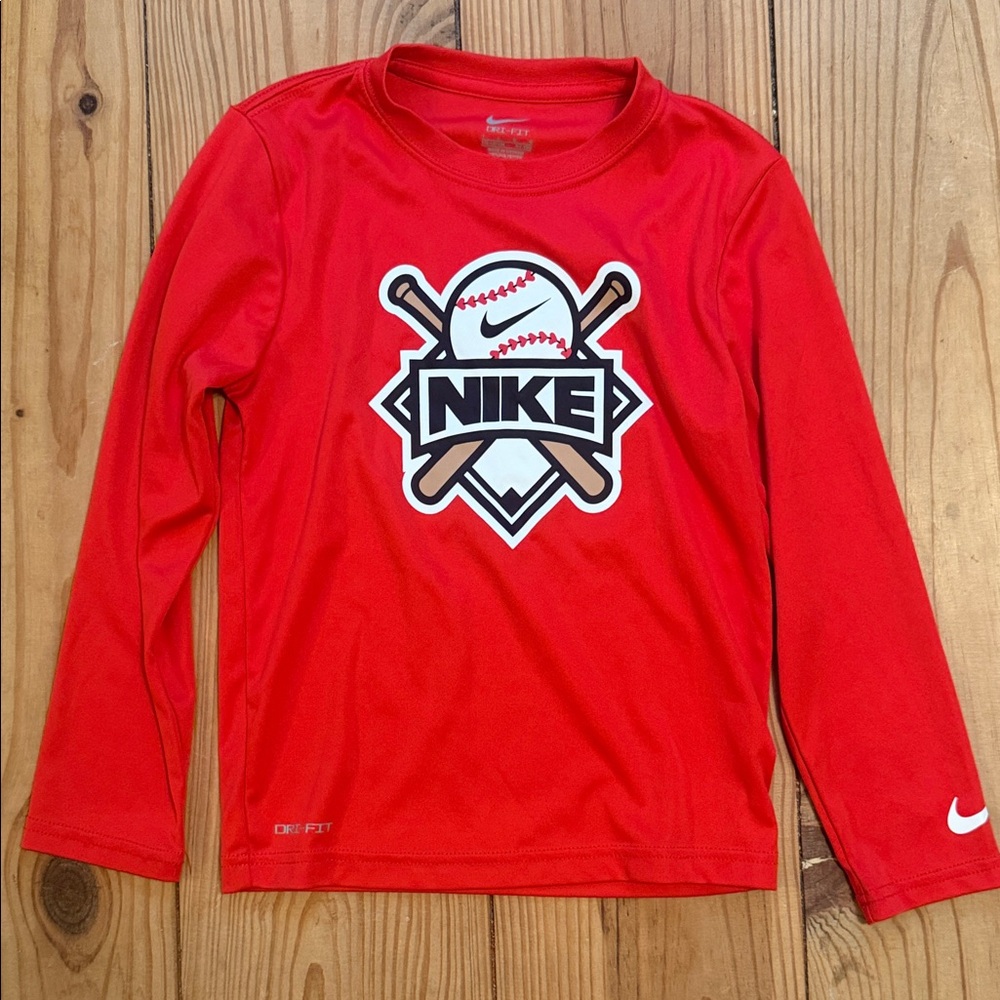 Nike Kids Red Baseball Graphic Long Sleeve Tee